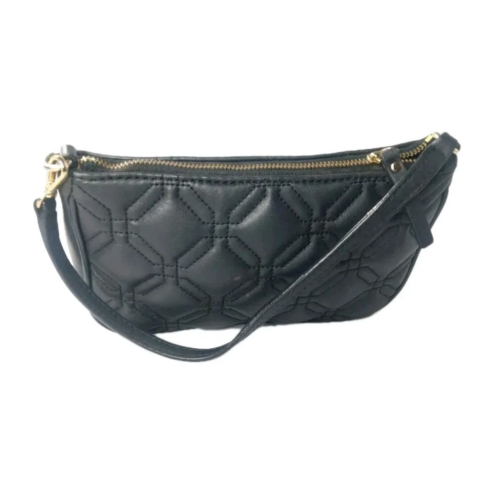 Kate Spade Linet Astor Court Quilted Black Leather Wristlet Purse WLRU1780